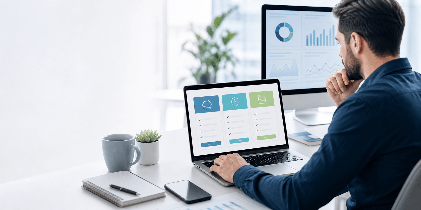 Client reviewing managed website service plans